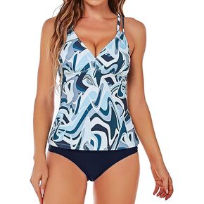 HAIVIDO Women's V Neck Tankini Set Criss Cross Back Tankini Top with Bikini Bottom Two Piece Bathing Suits… in Saudi Arabia