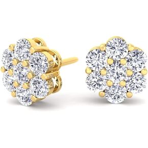 Large Trendy Circle Cubic Zirconia Hypoallergenic 14K Yellow Gold Plated 925 Sterling Silver Hip Hop Round Shape Iced 5A CZ Flower Cluster Screw Back Earrings For Men And Women in Saudi Arabia
