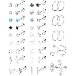 SAILIMUE 23 زوجًا من الأقراط الجراحية الفولاذية للنساء والرجال لا تسبب الحساسية أقراط الغضروف الصغيرة تشيكوسلوفاكيا أقراط الظهر المسطحة مجموعة الأطواق Tragus Daith Helix أقراط ثقب المجوهرات in Kuwait
