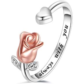 MOONMORY Rose Flower Rings Unique Heart Love Promise Ring - 925 Sterling Silver Adjustable Wrap Open Rings Wedding Engagement Valentines Day Jewelry Gift for Women Girls in Kuwait