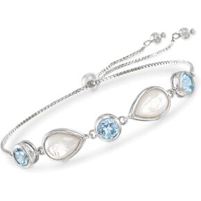 Ross-Simons Mother-Of-Pearl and 6.00 ct. t.w. Sky Blue Topaz Bolo Bracelet in Sterling Silver in Saudi Arabia