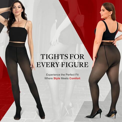 دوكس هاوس سروال ضيق مبطن بالصوف للنساء، جوارب طويلة شفافة مزيفة حرارية للنساء، سراويل ضيقة شفافة دافئة للشتاء in Kuwait