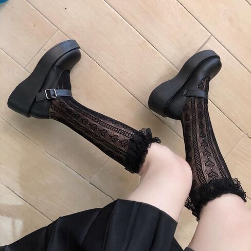 Jerany Heart Lace Knee High Socks Cute Fishnet Calf Socks Hollow Out Fishnet Knee High Socks Lolita Knee socks for Women in Saudi Arabia
