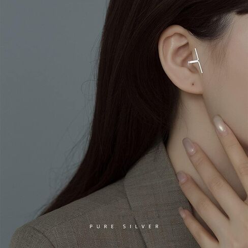 Simple Stick Cuff Earrings for Women Men Girls 925 Sterling Silver Wrap Cartilage Tragus No Piercing Wrap Ear Cuffs Minimalist T Bar Climber Crawler Earring Fashion Jewerly Gifts Hypoallergenic in Saudi Arabia