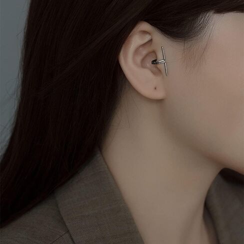 Simple Stick Cuff Earrings for Women Men Girls 925 Sterling Silver Wrap Cartilage Tragus No Piercing Wrap Ear Cuffs Minimalist T Bar Climber Crawler Earring Fashion Jewerly Gifts Hypoallergenic in Saudi Arabia