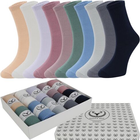 Women's Soft Cotton Breathable Thin Above Ankle Dress Socks with Gift Box (10 Pairs, Mixed) in Kuwait