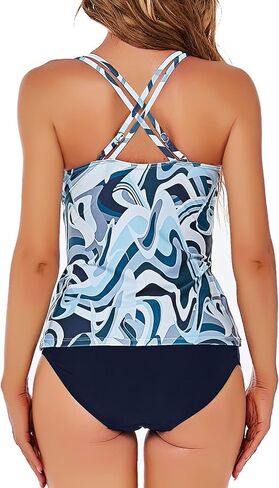 HAIVIDO Women's V Neck Tankini Set Criss Cross Back Tankini Top with Bikini Bottom Two Piece Bathing Suits… in Kuwait