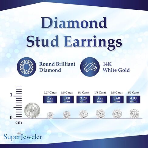 Diamond Earring Studs for Women and Men by SuperJeweler | 1/5 CT to ½ CT Diamonds | Sterling Silver, White or Yellow Gold Stud Earrings | Silicone Backs with Bonus Butterfly Backs in Saudi Arabia