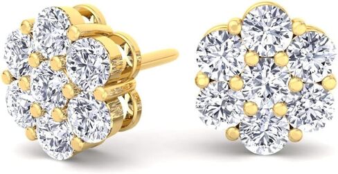 Large Trendy Circle Cubic Zirconia Hypoallergenic 14K Yellow Gold Plated 925 Sterling Silver Hip Hop Round Shape Iced 5A CZ Flower Cluster Screw Back Earrings For Men And Women in Saudi Arabia