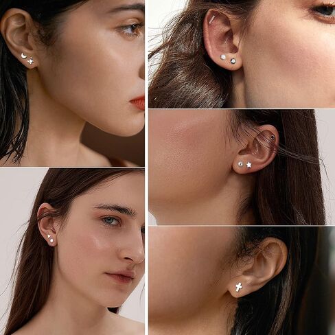 SAILIMUE 23 زوجًا من الأقراط الجراحية الفولاذية للنساء والرجال لا تسبب الحساسية أقراط الغضروف الصغيرة تشيكوسلوفاكيا أقراط الظهر المسطحة مجموعة الأطواق Tragus Daith Helix أقراط ثقب المجوهرات in Kuwait