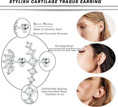 SAILIMUE 23 زوجًا من الأقراط الجراحية الفولاذية للنساء والرجال لا تسبب الحساسية أقراط الغضروف الصغيرة تشيكوسلوفاكيا أقراط الظهر المسطحة مجموعة الأطواق Tragus Daith Helix أقراط ثقب المجوهرات in Kuwait
