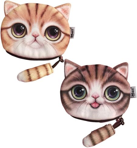 Finyoffiy 2 Pcs Cat Face Coin Purse Cute Animal Zipper Plush Wallet Small Coin Pouch Cosmetic Bag for Women Gift Bag (Yellow) in Saudi Arabia