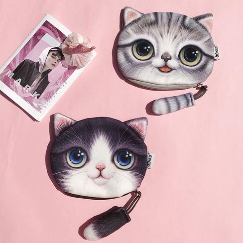 Finyoffiy 2 Pcs Cat Face Coin Purse Cute Animal Zipper Plush Wallet Small Coin Pouch Cosmetic Bag for Women Gift Bag (Yellow) in Saudi Arabia