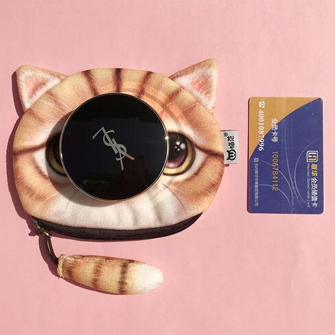 Finyoffiy 2 Pcs Cat Face Coin Purse Cute Animal Zipper Plush Wallet Small Coin Pouch Cosmetic Bag for Women Gift Bag (Yellow) in Saudi Arabia
