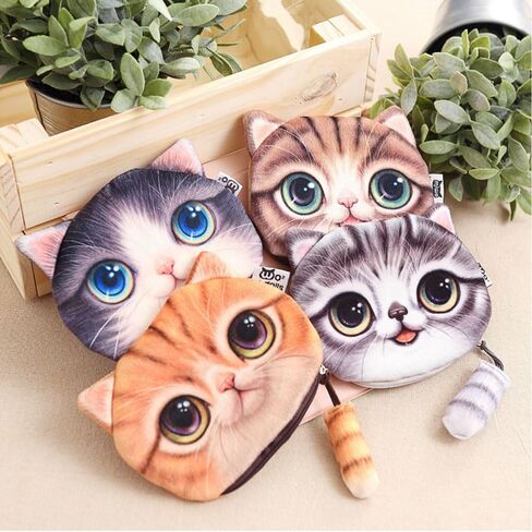 Finyoffiy 2 Pcs Cat Face Coin Purse Cute Animal Zipper Plush Wallet Small Coin Pouch Cosmetic Bag for Women Gift Bag (Yellow) in Saudi Arabia