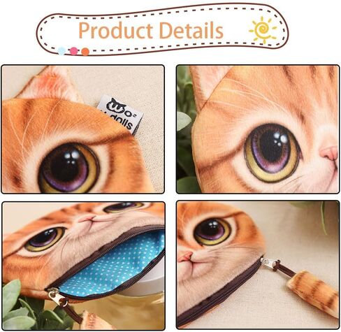 Finyoffiy 2 Pcs Cat Face Coin Purse Cute Animal Zipper Plush Wallet Small Coin Pouch Cosmetic Bag for Women Gift Bag (Yellow) in Saudi Arabia