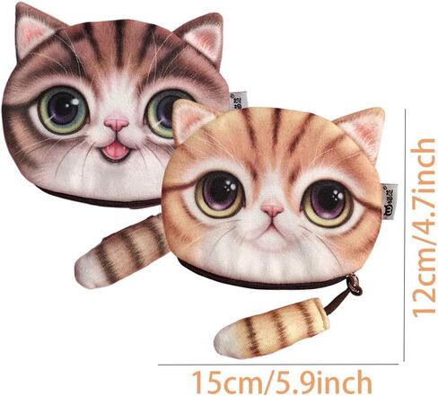 Finyoffiy 2 Pcs Cat Face Coin Purse Cute Animal Zipper Plush Wallet Small Coin Pouch Cosmetic Bag for Women Gift Bag (Yellow) in Saudi Arabia