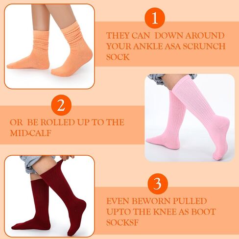 Suhine 32 Pairs Colorful Slouch Socks Long Scrunch Socks Cute Stack Socks for Women Teen Girls Child, 32 Colors in Saudi Arabia