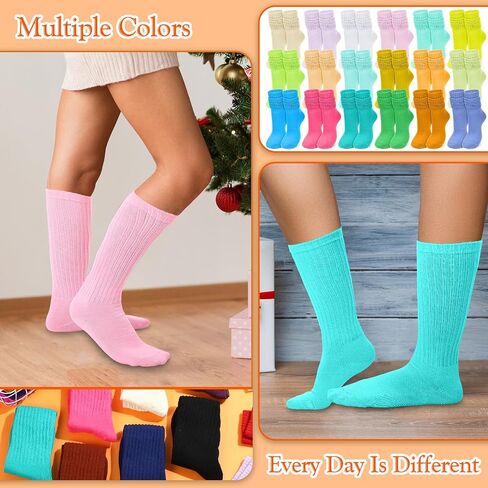 Suhine 32 Pairs Colorful Slouch Socks Long Scrunch Socks Cute Stack Socks for Women Teen Girls Child, 32 Colors in Saudi Arabia