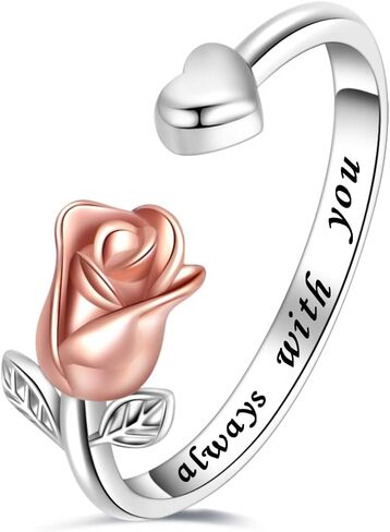 MOONMORY Rose Flower Rings Unique Heart Love Promise Ring - 925 Sterling Silver Adjustable Wrap Open Rings Wedding Engagement Valentines Day Jewelry Gift for Women Girls in Kuwait