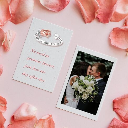 MOONMORY Rose Flower Rings Unique Heart Love Promise Ring - 925 Sterling Silver Adjustable Wrap Open Rings Wedding Engagement Valentines Day Jewelry Gift for Women Girls in Kuwait