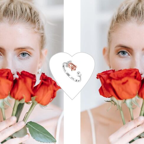 MOONMORY Rose Flower Rings Unique Heart Love Promise Ring - 925 Sterling Silver Adjustable Wrap Open Rings Wedding Engagement Valentines Day Jewelry Gift for Women Girls in Kuwait