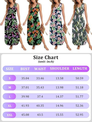 Arolina Maxi Dress for Women Tropical Summer V Neck Sleeveless Split Long Beach Dresses Casual Loose Sundress with Pockets in Saudi Arabia