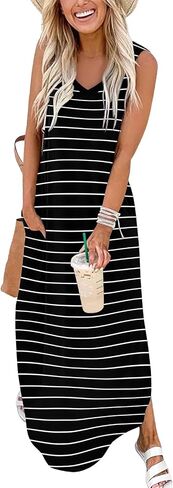 Arolina Maxi Dress for Women Tropical Summer V Neck Sleeveless Split Long Beach Dresses Casual Loose Sundress with Pockets in Saudi Arabia
