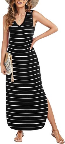 Arolina Maxi Dress for Women Tropical Summer V Neck Sleeveless Split Long Beach Dresses Casual Loose Sundress with Pockets in Saudi Arabia