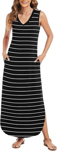 Arolina Maxi Dress for Women Tropical Summer V Neck Sleeveless Split Long Beach Dresses Casual Loose Sundress with Pockets in Saudi Arabia