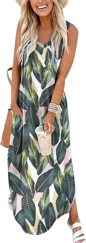 Arolina Maxi Dress for Women Tropical Summer V Neck Sleeveless Split Long Beach Dresses Casual Loose Sundress with Pockets in Saudi Arabia