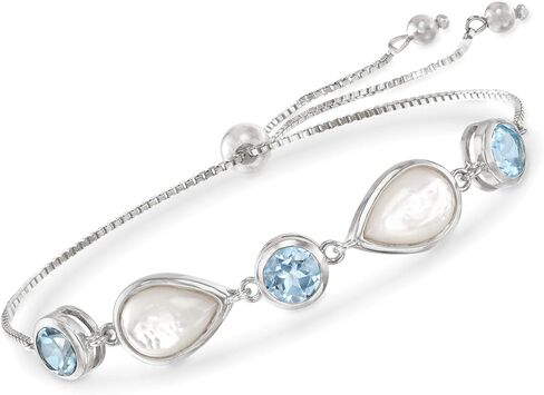 Ross-Simons Mother-Of-Pearl and 6.00 ct. t.w. Sky Blue Topaz Bolo Bracelet in Sterling Silver in Saudi Arabia