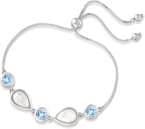 Ross-Simons Mother-Of-Pearl and 6.00 ct. t.w. Sky Blue Topaz Bolo Bracelet in Sterling Silver in Saudi Arabia