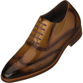 CALTO Men's Invisible Height Increasing Elevator Shoes - Patent Leather Lace-up Wing-tip Formal Oxfords - 3 Inches Taller in Kuwait