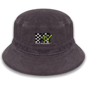 Concept One MTV Checkered Logo Bucket Hat, Packable Travel Hat, Wide Brim Summer Hat, Gray Corduroy, Medium/Large in Saudi Arabia