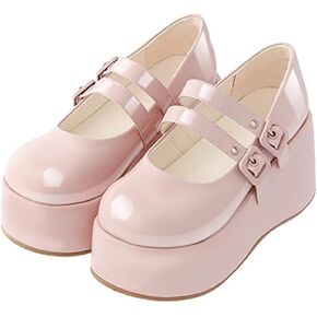 Accloris Platform Mary Jane Shoes Women Girls,Ankle Strap Round Toe Goth Chunky Uniform Dress Pumps Shoes Oxfords