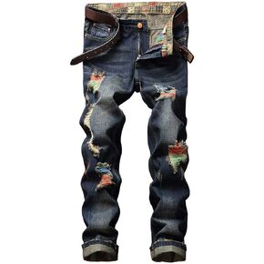 DSDZ Men's Colorful Ripped Holes Straight Fit Jeans in Kuwait