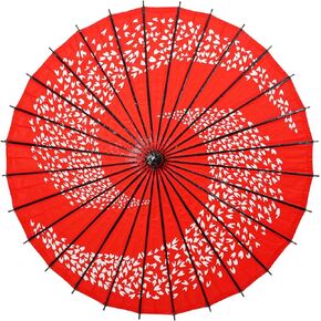 THY COLLECTIBLES Classic Chinese Art Asian Style 33" Paper Parasol Umbrella with Long Handle and Leaves Print for Wedding Parties, Photography, Costumes, Cosplay, Decoration And Other Events