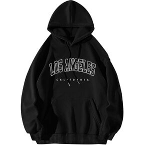 ORANDESIGNE Letter Graphic Print Hoodies for Women Oversized Long Sleeve Casual Drawstring Fall Pullover Sweatshirt Tops