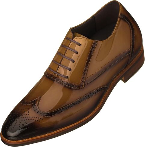 CALTO Men's Invisible Height Increasing Elevator Shoes - Patent Leather Lace-up Wing-tip Formal Oxfords - 3 Inches Taller in Kuwait