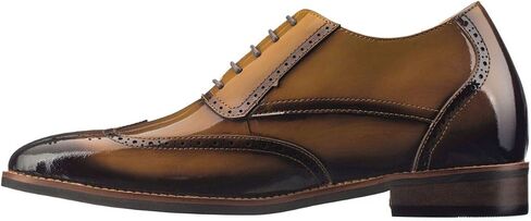 CALTO Men's Invisible Height Increasing Elevator Shoes - Patent Leather Lace-up Wing-tip Formal Oxfords - 3 Inches Taller in Kuwait
