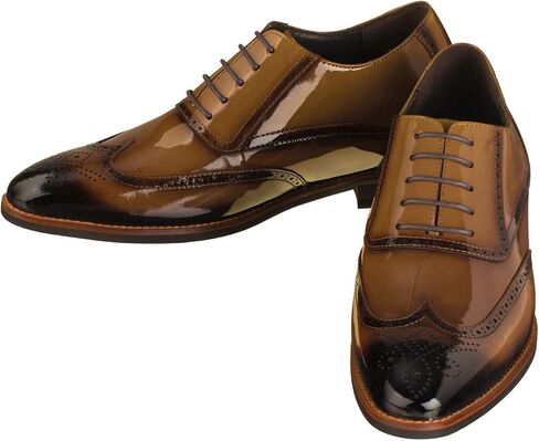 CALTO Men's Invisible Height Increasing Elevator Shoes - Patent Leather Lace-up Wing-tip Formal Oxfords - 3 Inches Taller in Kuwait