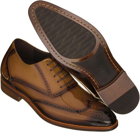 CALTO Men's Invisible Height Increasing Elevator Shoes - Patent Leather Lace-up Wing-tip Formal Oxfords - 3 Inches Taller in Kuwait
