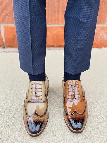 CALTO Men's Invisible Height Increasing Elevator Shoes - Patent Leather Lace-up Wing-tip Formal Oxfords - 3 Inches Taller in Kuwait