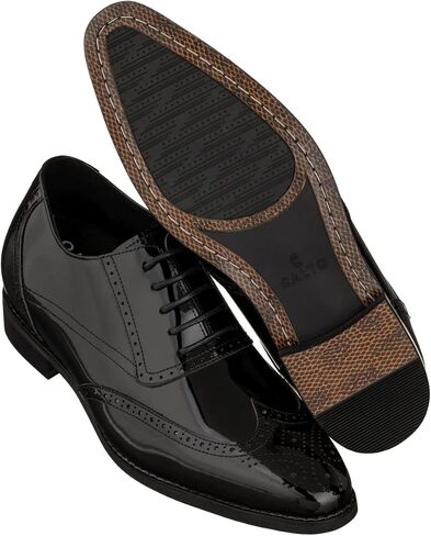 CALTO Men's Invisible Height Increasing Elevator Shoes - Patent Leather Lace-up Wing-tip Formal Oxfords - 3 Inches Taller in Saudi Arabia