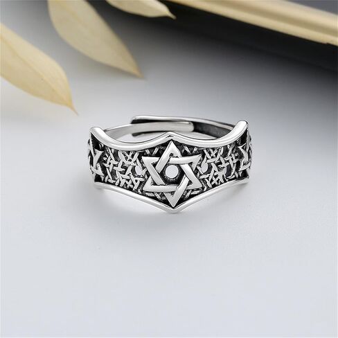Shinkhis Star of David Ring 925 Sterling Sliver Adjustable Solitaire Ring Judaic Star Of David Jewelry Gift for Men Women Wife in Saudi Arabia
