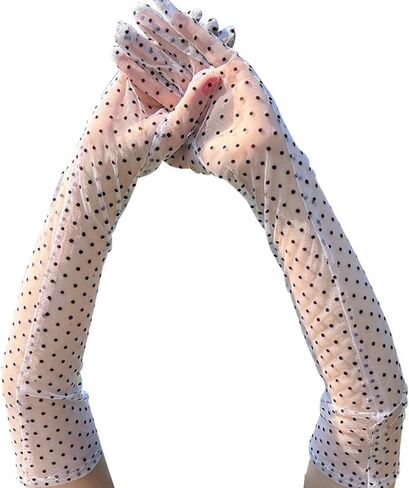 Aniler Women's Elbow Length Bridal Wedding Lace Mesh Polka Dot Long Full Finger Costume Party Prom Gloves in Saudi Arabia