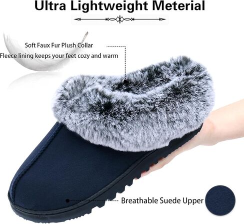 Womens Slippers with Memory Foam,Winter House Slippers for Women with Warm Faux Fur Collar,Cozy Slip-on Bedroom Indoor Shoes in Saudi Arabia