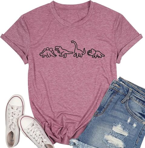 Women Cute Dinosaurs Graphic Tees Girls Short Sleeve Casual Crew Neck Tshirt Tops in Saudi Arabia