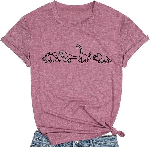 Women Cute Dinosaurs Graphic Tees Girls Short Sleeve Casual Crew Neck Tshirt Tops in Saudi Arabia